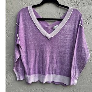 Sundance Womens V-Neck Distressed Purple Casual Tribal Relaxed Boho Knit Sweater